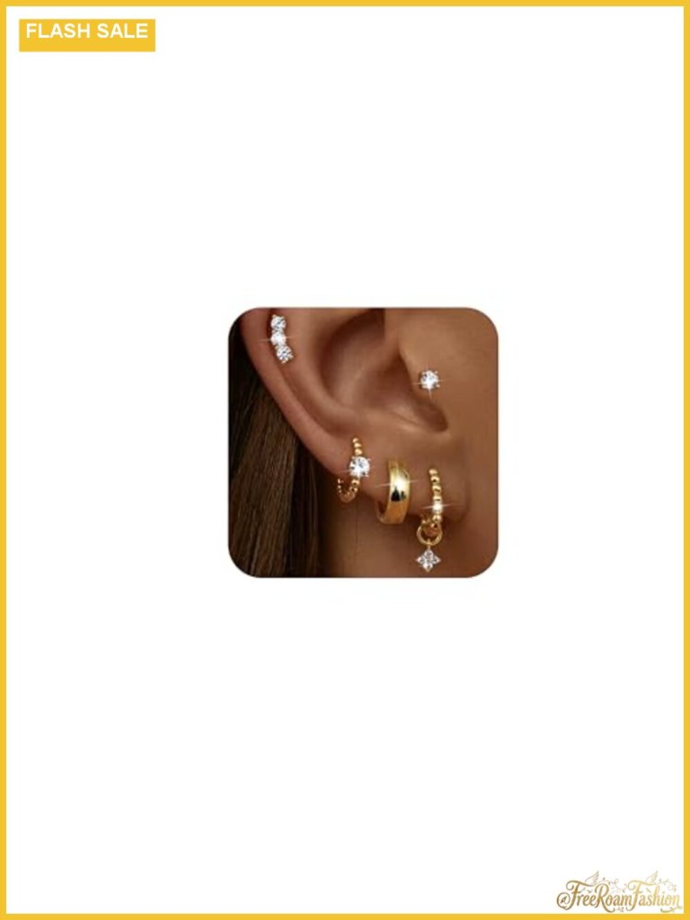 14K Gold Plated Cubic Zirconia Stud and Huggie Hoop Earrings Set for Women
